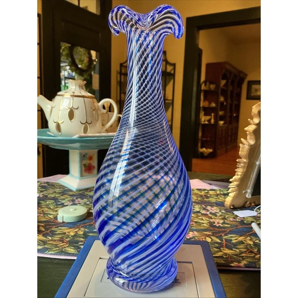 VTG MCM Turkish Pasabahce Blue &‎ White Filament 9